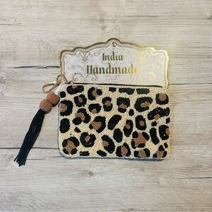 India Handmade Leopard Beaded Pouch